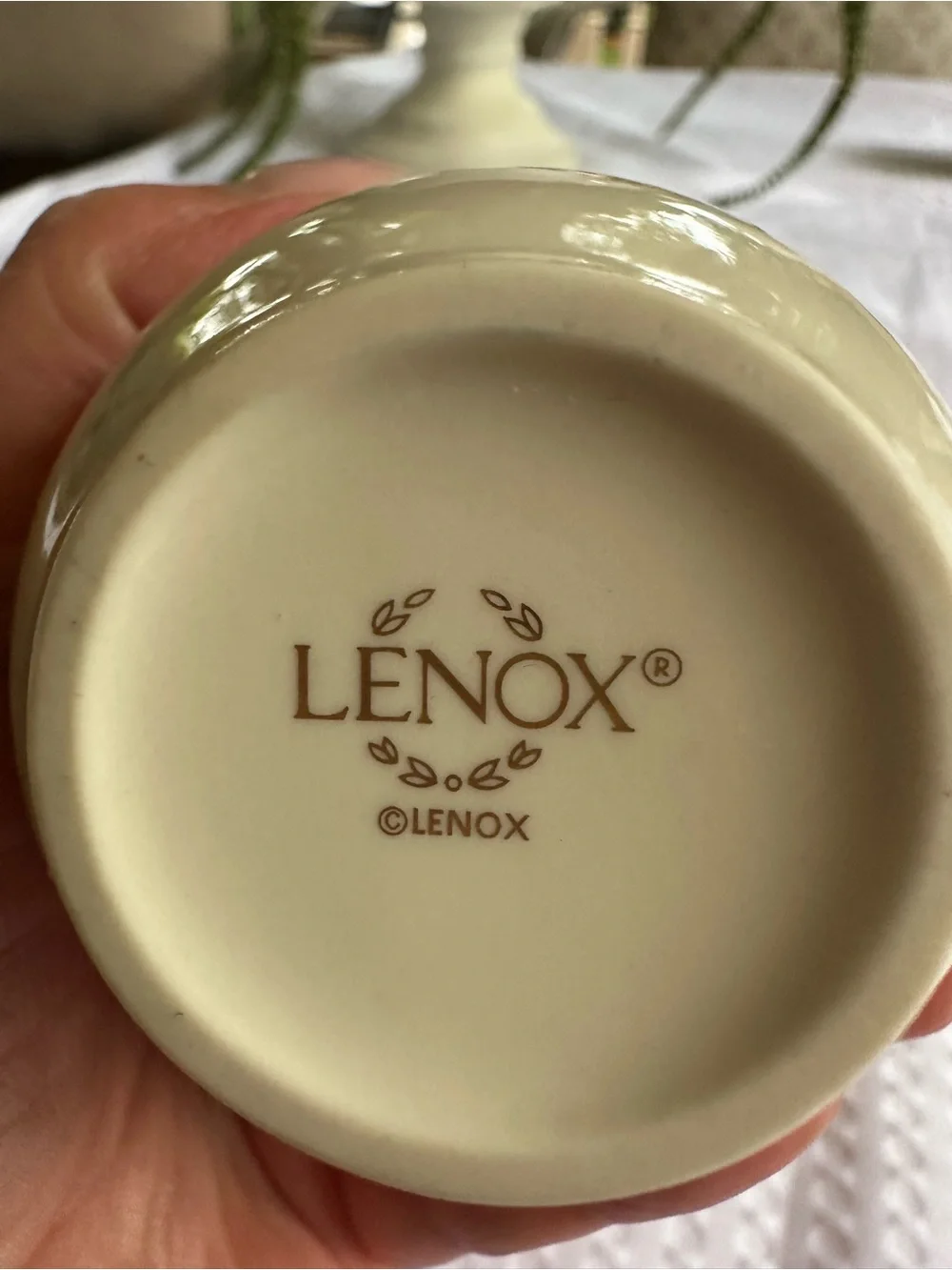 Lenox Cream Floral Embossed Bud Vase with Gold Rim